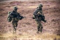 Soldiers of the 11th Airmobile Brigade walking after drop off during exercise Falcon Autumn. Veluwe, The Netherlands - September17