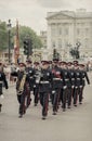 Soldiers trooping at the Birthday Parade of the Queen, Horse Guards, London, England Royalty Free Stock Photo