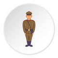 Soldiers in uniform with bag icon, cartoon style Royalty Free Stock Photo