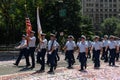 Soldiers Marching in the Ticker Tape Parade for the Hometown Heroes and Essential Workers during the Covid 19 Pandemic in NYC Royalty Free Stock Photo