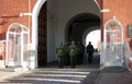 Soldiers walk in Moscow Kremlin. UNESCO World Heritage Site. Royalty Free Stock Photo