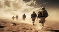 Soldiers walking In The Desert Sand, Military operation. Military Concept.