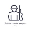 soldiers and a weapon outline icon. isolated line vector illustration from army collection. editable thin stroke soldiers and a