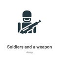 Soldiers and a weapon vector icon on white background. Flat vector soldiers and a weapon icon symbol sign from modern army