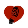 Sole of a boot presses heart a vector icon