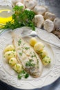 Sole fish with potatoes Royalty Free Stock Photo