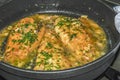 Sole meuniere with parsley and lemon. Royalty Free Stock Photo