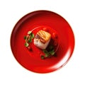 Sole Meunire On Red Smooth Round Plate, French Dish. Generative AI