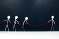 Sole proprietorship versus partnership, alone vs teamwork, one against many concept. Solo human stick figure playing tug of war. Royalty Free Stock Photo