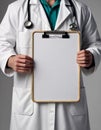 Solemn Doctor Holding Clipboard