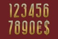 Solemn golden numbers with currency signs of dollar and euro