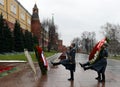 The solemn laying of wreaths at the monument Tomb of the Unknown Soldier in the Alexander garden.