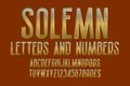 Solemn letters and numbers with currency signs. Golden font