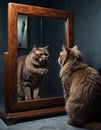 Solemn Cat with Mirror Image AI Generative