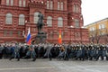 Solemn March of the honor guard after laying flowers to the monument to Marshal Georgy Zhukov in Moscow
