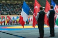 Solemn parade of flags