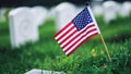 Solemn Tribute: American Flag Amongst Veterans' Graves, Copy-Space Royalty Free Stock Photo
