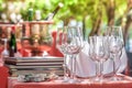 Solemnly laid table with wine glasses Royalty Free Stock Photo