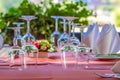Solemnly laid table with wine glasses Royalty Free Stock Photo