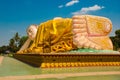 The soles of the feet. Mya Tha Lyaung Reclining Buddha. Bago. Myanma. Burma.