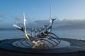 Solfar, Sun Voyager sculpture by Jon Gunnar Arnason on Reykjavik waterfront.