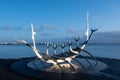 Solfar, Sun Voyager sculpture by Jon Gunnar Arnason on Reykjavik waterfront.