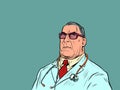 A solid adult doctor, the head doctor of the hospital. A serious man