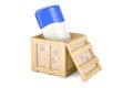 Solid Anti-Perspirant Deodorant, Deodorant Stick inside wooden box, delivery concept. 3D rendering