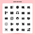 Solid 25 Audio And Video Icon set. Vector Glyph Style Design Black Icons Set. Web and Mobile Business ideas design Vector Royalty Free Stock Photo