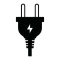 Solid black electrical power plug silhouette with lightning bolt symbol icon Royalty Free Stock Photo