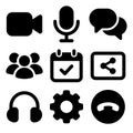 Solid black glyph icon set for video conferencing and online communication Royalty Free Stock Photo