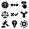Solid black glyph icons for decision making and law Royalty Free Stock Photo