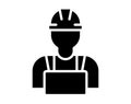 Construction Worker Icon in Solid Black Style with Hard Hat and Overalls Royalty Free Stock Photo