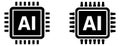 Solid black icon set featuring artificial intelligence processors with 'AI' text for technology concepts Royalty Free Stock Photo