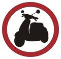 Solid black moped and road sign Royalty Free Stock Photo