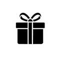 Simple black gift box icon with ribbon. Royalty Free Stock Photo