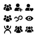 Solid Black Simple Social Connection and User Interface Glyph Icon Set Royalty Free Stock Photo