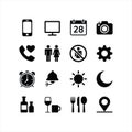 Solid Black User Interface Icons Set with Device, Time and Lifestyle Symbols Royalty Free Stock Photo