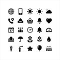 Solid Black User Interface Icons Set with Weather, Shopping and Social Symbols Royalty Free Stock Photo