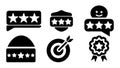 A solid black vector icon set featuring symbols for business quality, customer feedback, and achievement Royalty Free Stock Photo