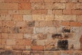 Solid brick wall. Orange bricks closeup. Weathered grungy brick wall photo background. Distressed texture of brickwork Royalty Free Stock Photo