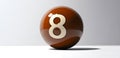 A solid brown billiard ball with number 8 set against a crisp white surface realistic and detailed Royalty Free Stock Photo