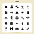 Solid 25 Camping Icon set. Vector Glyph Style Design Black Icons Set. Web and Mobile Business ideas design Vector Illustration Royalty Free Stock Photo