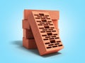Solid clay bricks used for construction new red brick 3d render on blue gradient background Royalty Free Stock Photo