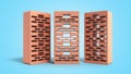 Solid clay bricks used for construction new red brick 3d render on blue gradient background Royalty Free Stock Photo