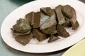 Solid or coagulated chicken blood is a delicacy amongst Asians food. This is a serving of solid chicken blood served in