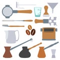 Solid colors coffee equipment set Royalty Free Stock Photo