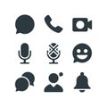 Solid Communication and Media User Interface Icon Set with Chat Phone Video Microphone and Notification Royalty Free Stock Photo
