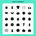 Solid 25 Fruits & Vegetables Icon set. Vector Glyph Style Design Black Icons Set. Web and Mobile Business ideas design Vector Royalty Free Stock Photo