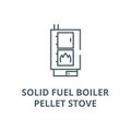 Solid fuel boiler,pellet stove vector line icon, linear concept, outline sign, symbol